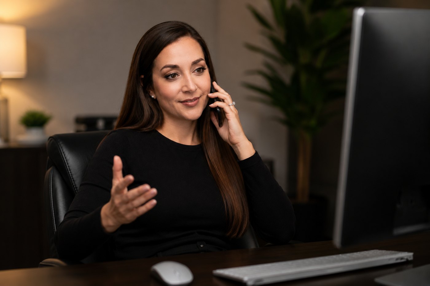 Jessica Goldberg-Albers taking a client call at her desk