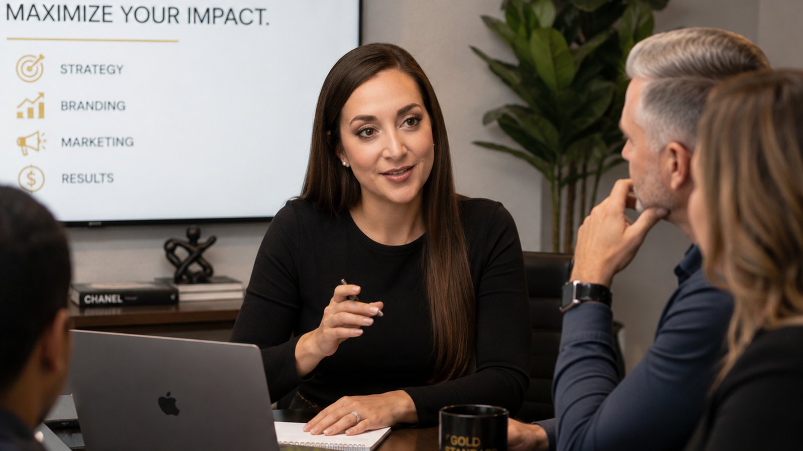 Jessica Goldberg-Albers leading a marketing strategy session with a client team